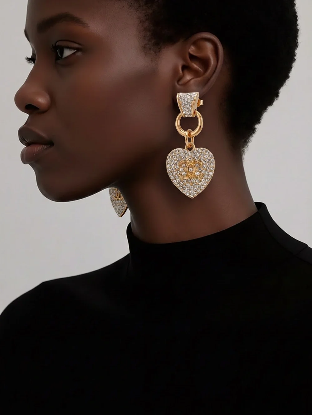 Gold Heart Drop Earrings with Crystal Accents